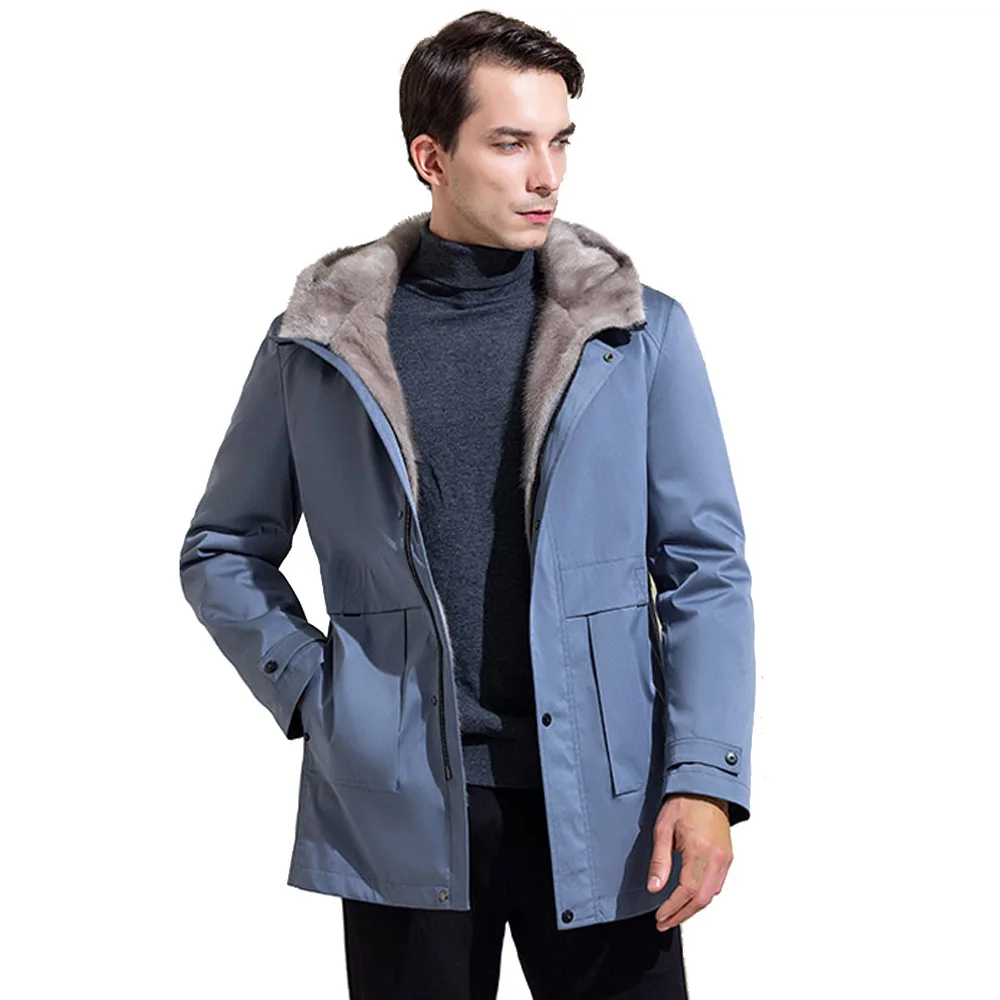 

2020 Luxury Mink Fur Clothing Men Winter Warm Real Natural Fur Coat Hooded Wind-proof Parkas Top Quality Real Natural Fur Jacket