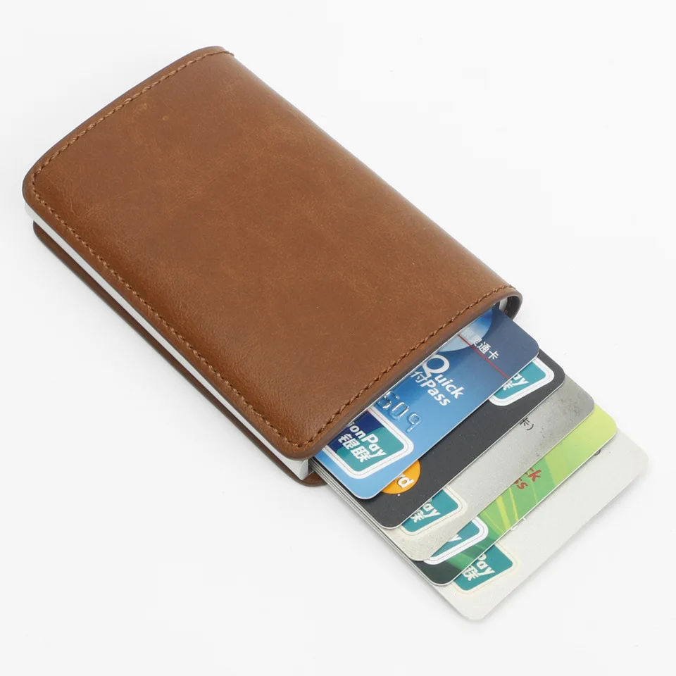 Foreign trade aluminum alloy card box carbon fiber pattern men and women PU automatic RFID credit card Holder AliExpress WISH explosion models