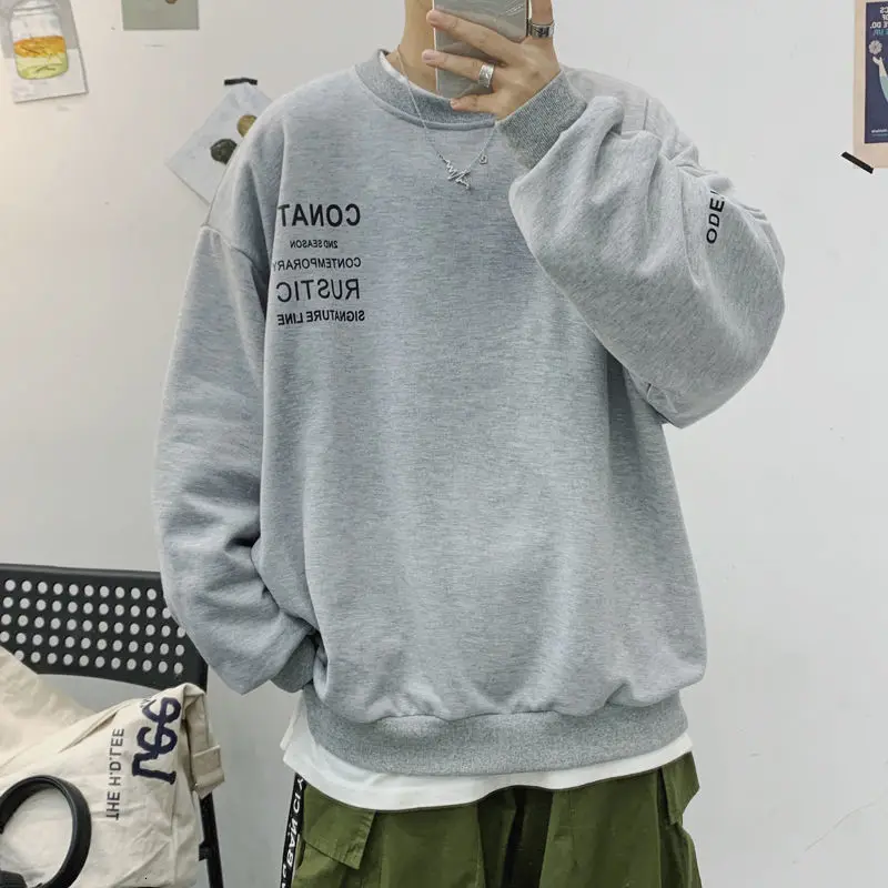 Privathinker Korean Men's Gray Sweatshirts Harajuku Letter Printed Men Hoodies 2020 New Male Loose Pullovers Tops Privathinker Korean Men's Gray Sweatshirts Harajuku Letter Printed Men Hoodies 2020 New Male Loose Pullovers Tops