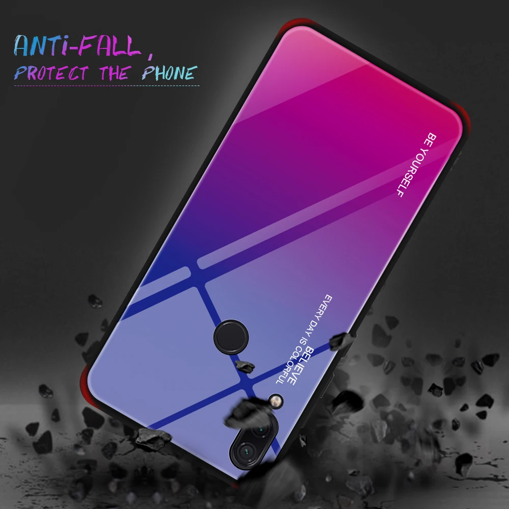 Gradient Tempered Glass Case For Redmi Note 5 6 7 Pro Luxury Brand Phone Cover Edge Soft TPU Cases For Redmi A2 Lite 6A 2019 New