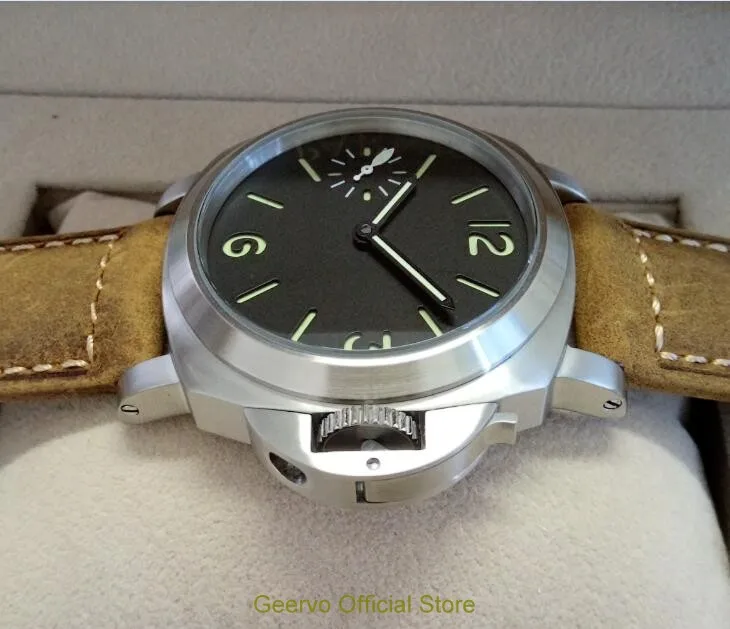 44 мм GEERVO с черным циферблатом азиатские 6497 17 jewels механические мужские часы с ручным заводом зеленые светящиеся механические часы 095A