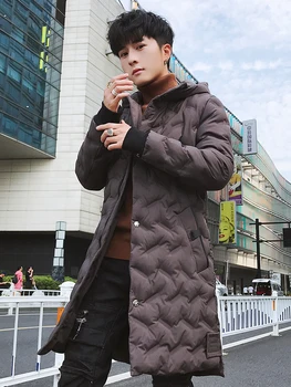 

2019 Winter Mens Cotton-padded Coat Long Parka Long Coat Solid Male Size M-XXXL Warm Outwear K60
