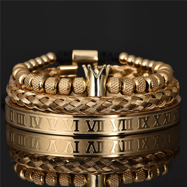 Luxury Roman Royal Crown Charm Bracelet Men Stainless Steel Geometry Pulseiras Men Open Adjustable Bracelets Couple Jewelry Gift 1