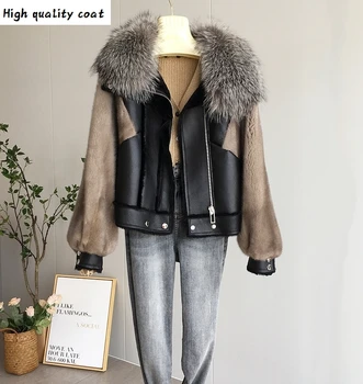 Billig Fuchs Kragen Wolle Mantel Real Nerz Ärmeln Weibliche Jacke Motorrad Mäntel Und Jakcets Frauen 2020 Ropa Para Mujer Zjt889
