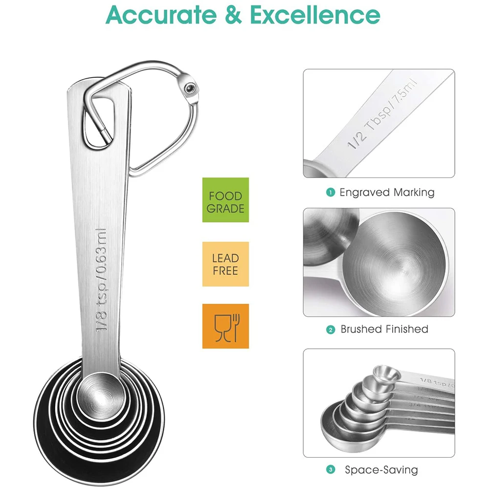 ENJOYPRO Measuring Spoons Stainless Steel Set Of 6 Piece, Metric Narrow Teaspoon  Measurement