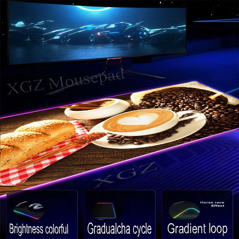  XGZ Bread Coffee Custom Large RGB Gaming Mouse Pad Lock-edge Anime Computer Desk Mat Speed Non-slip