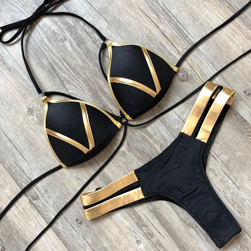 Gold Edged Push Up Strapped Bikiini 12