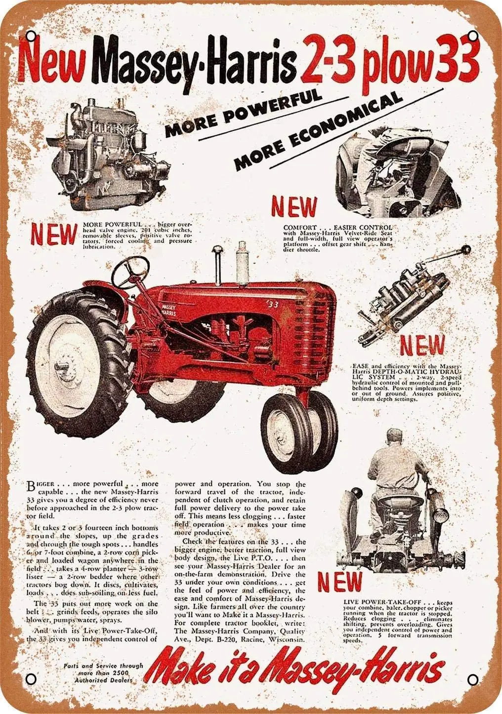 

New 20x30 cm 1953 Massey-Harris Tractors Vintage Look Metal Sign Home Decor 8x12 Inch