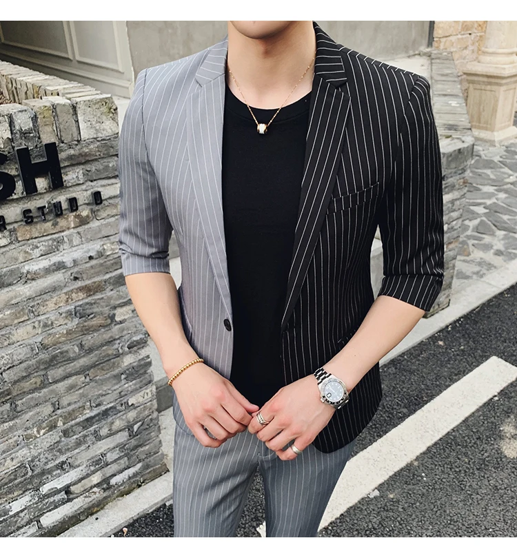 Broek) zwart Wit контрастный стрейп Mannen Pak Voor broiloft Zomer Mannen смокинг костюм Roken Homme Mariage Mannen Pak Slim Fit
