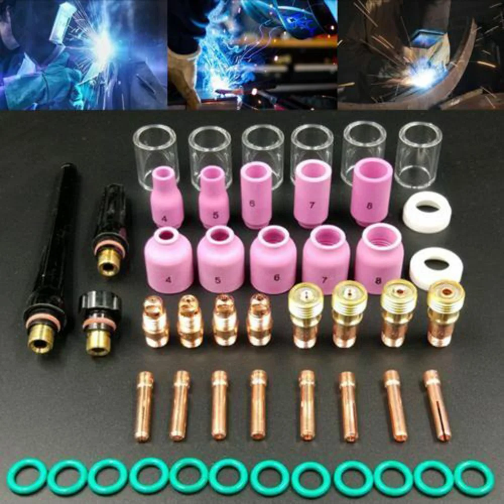

49pcs TIG Welding Torch Gas Lens #10 Heat Glass Cup Supplies Nozzle Bits For WP-17/18/26 Set Tools Parts Milling New Arrival