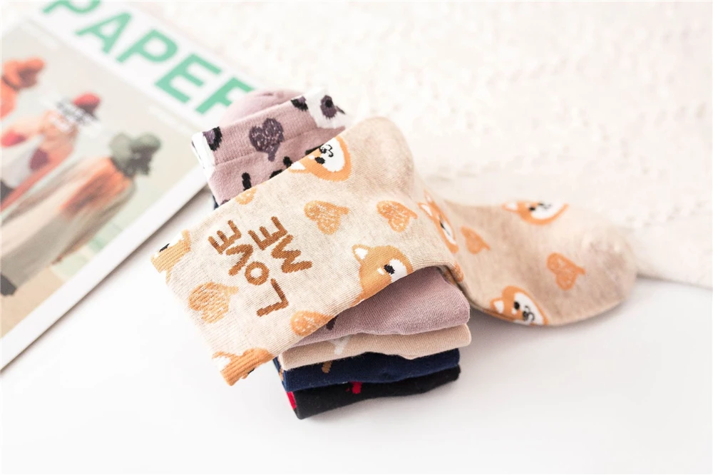 Nette Tier Koreanischen Stil Frauen Katze Panda Hund Bär Cartoon Socken Weiche Baumwolle Casual Sport Streetwear Dropship – Detail 9