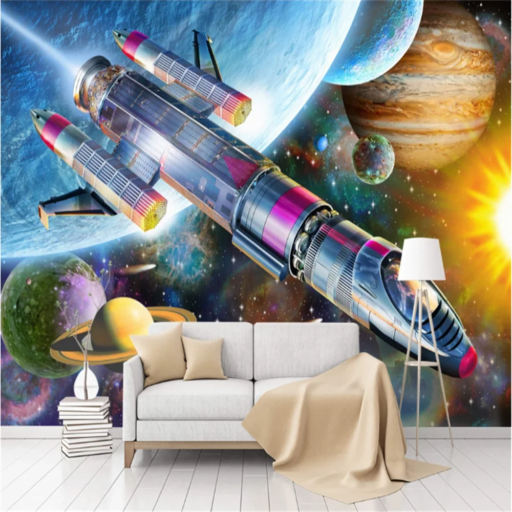 

Большие настенные 3D-обои Milofi на заказ, Современная мультяшная космическая Вселенная, ракета, задний фон для детской комнаты