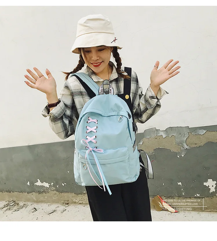 Cross Border for Oxford Cloth Backpack Women's Fashion Korean-style Casual WOMEN'S Bag Middle School Students School Bag Ribbon