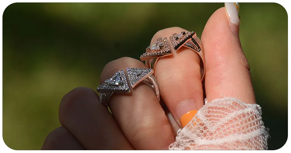 UMODE Triangle Wedding Rings for Women Engagement Ring Zirconia Adjustable Finger Rings Luxury Jewelry Accessories Gifts UR0569