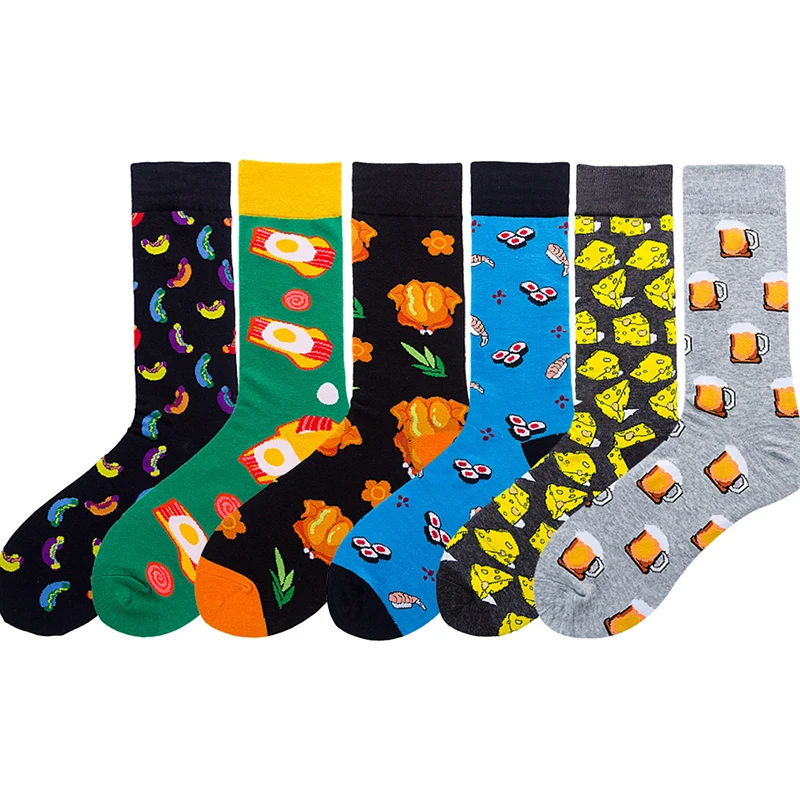 1 пара осенне-зимних забавных носков унисекс для мужчин хлопковые носки с рисунками животных, сыра, мыши, птицы, пива, штамп, Геометрическая новинка, забавные носки