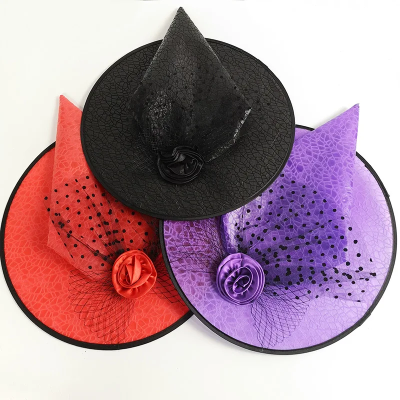 

10 шт. женская шляпа ведьмы, костюм на Хэллоуин, наряд для вечеринки, реквизит для выступлений на сцене, черные, фиолетовые, красные