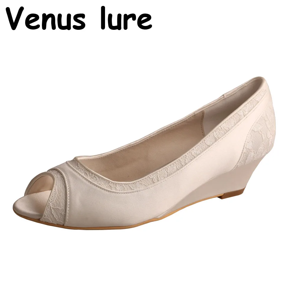 

23 Colors Marfil Wedding Shoes for Bride Peep Toe Wedge Heel 4.5CM
