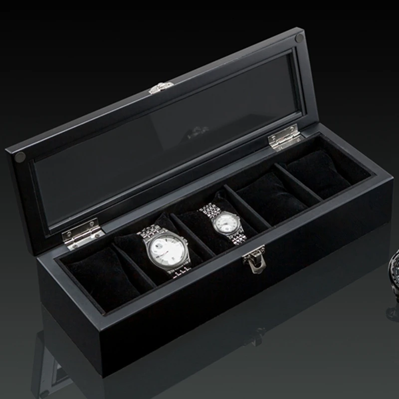 

Top 5 Slots Wooden Watch Display Case Wood Watch Storage Box with Lock Fashion Wooden Watch Gift Jewelry Cases