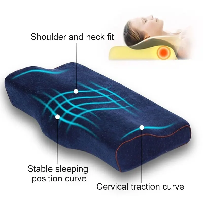 Almohada de espuma de memoria para dormir, protección del cuello de rebote lento en forma de mariposa, almohadas de memoria antironquidos, Relax antibacteriano para adultos