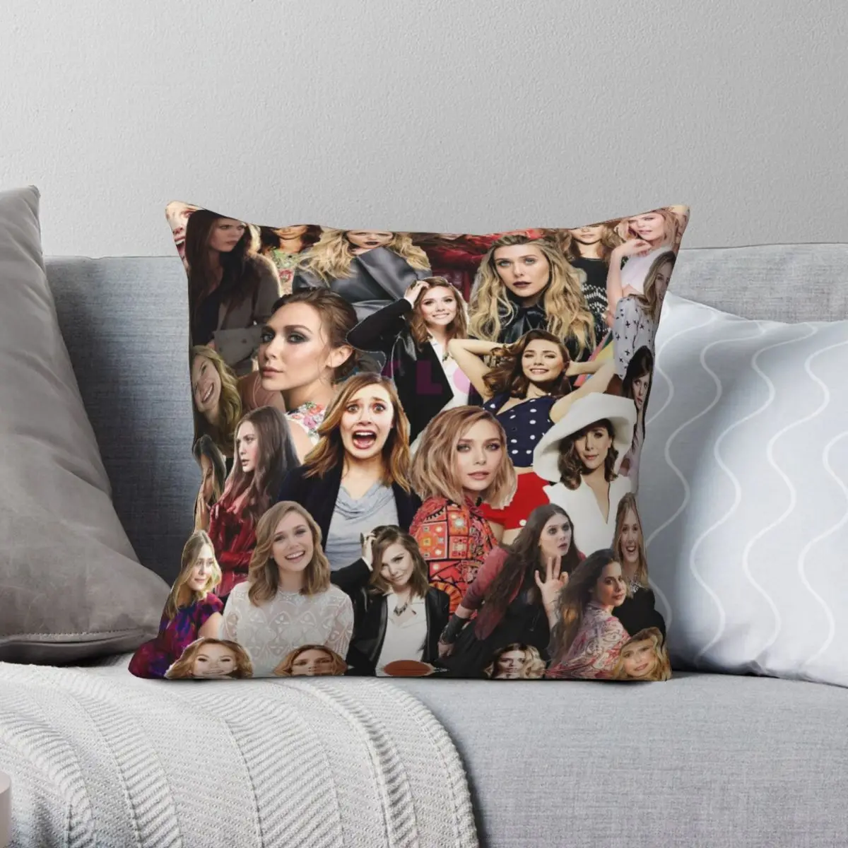 Квадратный Чехол на подушку с коллажем Элизабет Олсен полиэстеровый льняной