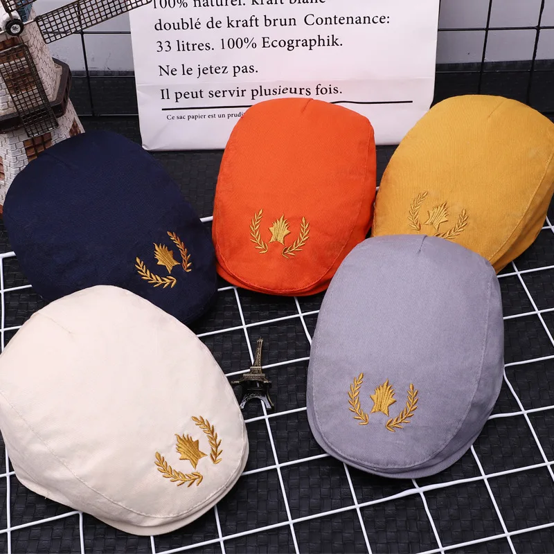 Детские береты с вышивкой в виде оливковых ветвей и звезд монохромная Кепка