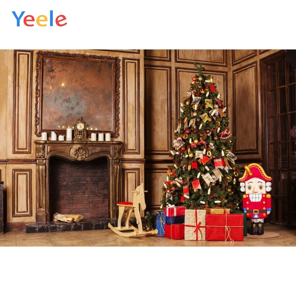 

Yeele Christmas Tree Fireplace Gift Toy Vintage Background Baby Portrait Vinyl Photography Backdrop For Photo Studio Photophone