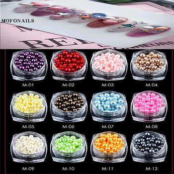 

12 Pot/Set Colorful Charming Pearl Bead Decoration PT44 4MM-6MM Round Pearl Beads Nail Art Pearl Accessory Rhinestone Decoration