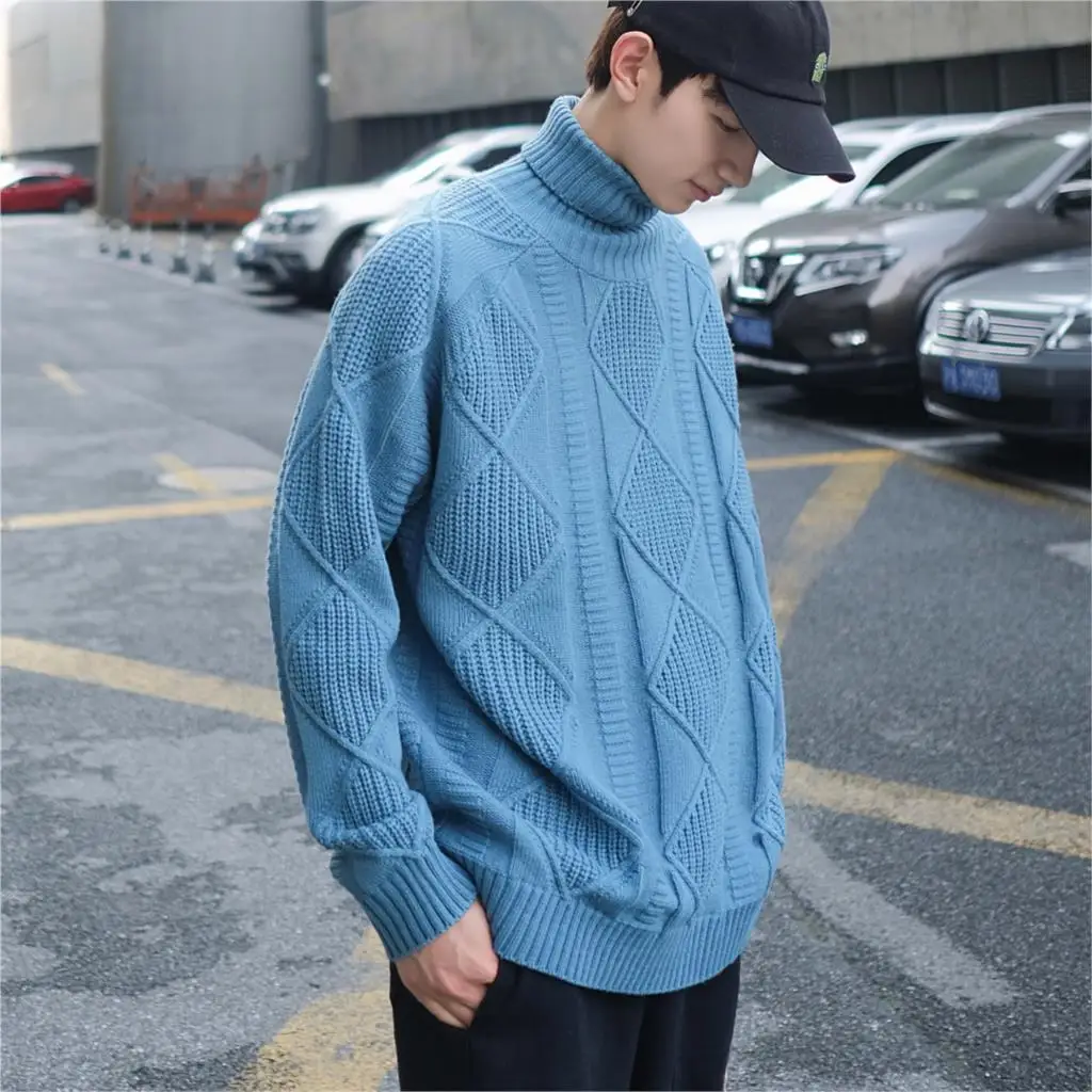 Privathinker Для мужчин осень-зима пуловер, свитер для мужчин Повседневное вязаный свитер в Корейском стиле топы уличная Для мужчин модные Свитеры с высоким воротом - Цвет: Blue(AsianSize)