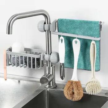 

Adjustable Snap Sink Soap Sponge Holder Storage Drain Rack Kitchen Hanging Drain Basket Rack Holder Shelf Bathroom Organizer