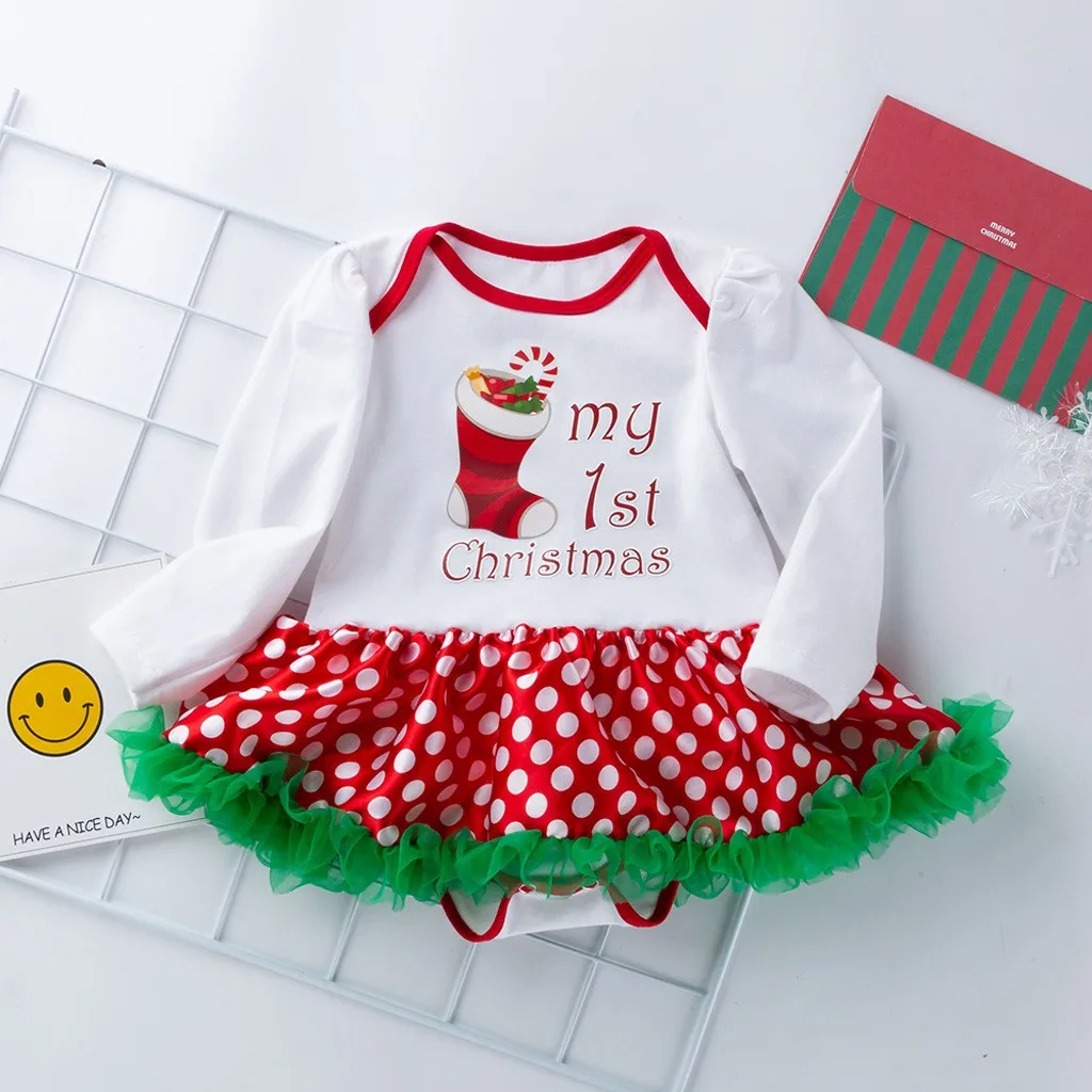 ARLONEET 3PCS newborn baby girl outfits clothes tops bodysuit Christmas Printing Romper Skirt conjunto menina White