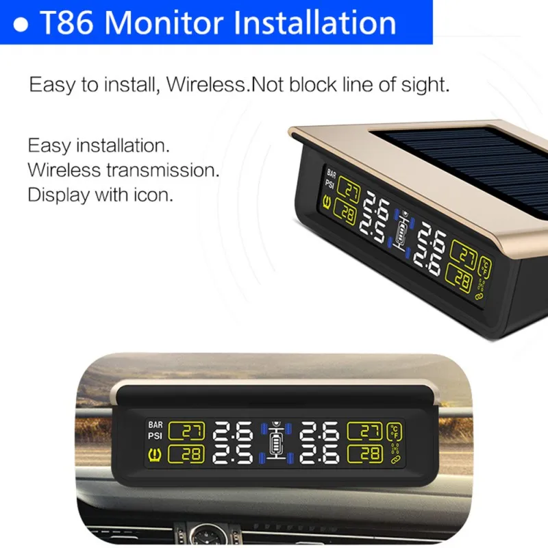TPMS система контроля давления в шинах TPMS Солнечный ЖК 4 внешний датчик сменный аккумулятор автомобильный беспроводной PSI/BAR 9449 7801