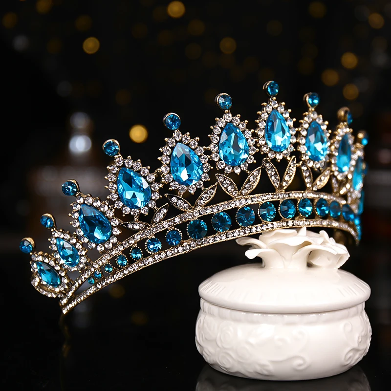 Luxus Blau Strass Kristall Hochzeit Crown Braut Diademe Und Kronen