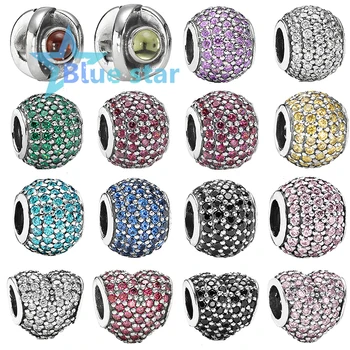 

Bule Star 100% 925 Sterling Silver pandoras multiple colour Garnet Eye Charm&Pave Heart with Clear Zirconia Charm
