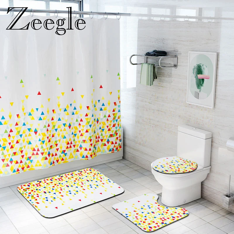 Zeegle Bathroom Curtain Bath Mat Set Funny Shower Curtain Absorbent Toilet Rug Anti-slip Bathroom Rug Set Shower Mat