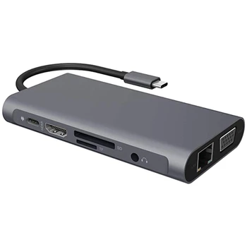 

USB HUB Docking Station Type C Adapter USB 3.0 4K VGA RJ45 10 in1 Converter