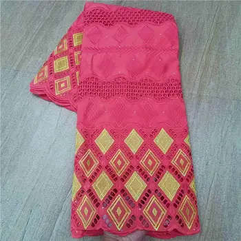 

5 yard Swiss lace fabric latest heavy beaded embroidery African100% cotton fabrics Swiss voile lace popular Dubai style HL5185