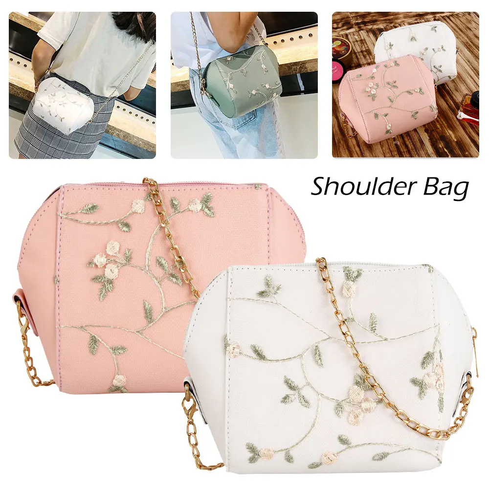

Sweet Lace Shell Bag Shoulder Handbags PU Leather Phone Money Pouch Chain Crossbody Bags for Women Female Small Fresh Flower Bag