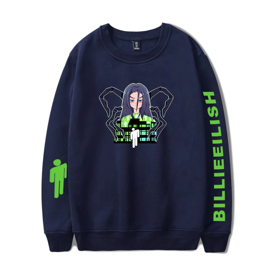 Принт Billie Eilish программное обеспечение Горячая с длинными рукавами, с круглым вырезом Harajuku толстовки Новая Мужская/женская повседневная одежда Kpop размера плюс