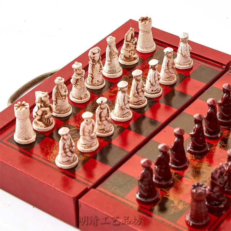 

Chess Trumpet Terracotta Warriors Chess Three-dimensional Figures Chess Antique Wooden Board