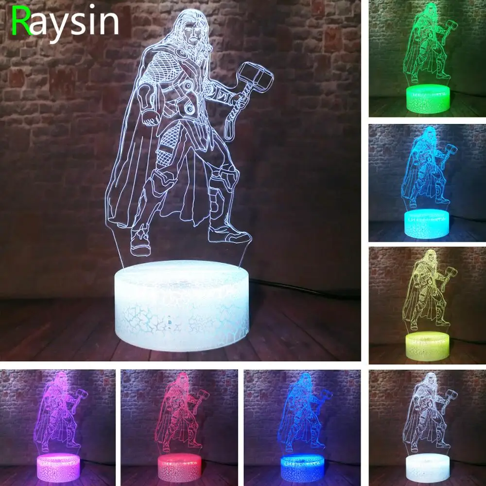 Marvel Avengers Thor Super Hero Figure Action 7 Colors Display Optical Illusion Nursery Lamp Birthday Gift Xmas Creative Lights | Освещение