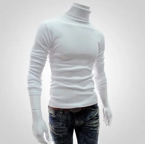 omniscient Mens Sweater Solid Long Sleeve High Neck Knit Sweater Top