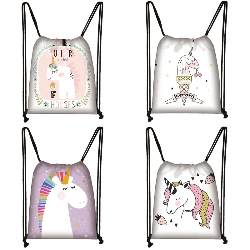 Unicorn Print Drawstring Bag Women Travel Bag Teenager School Bag Brown Girl And Boy Backpack Fashion Female Storage Bags To023