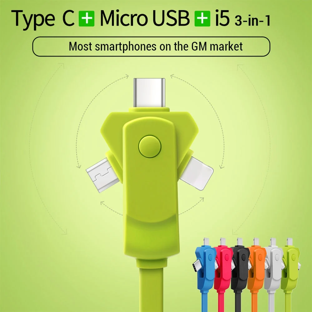 Rotating head 3 in 1 USB Type C Micro Cable For iPhone 7 11 XS 6 Fast Charging Xiaomi mi8 Redmi 4x 6a Huawei | Мобильные телефоны и