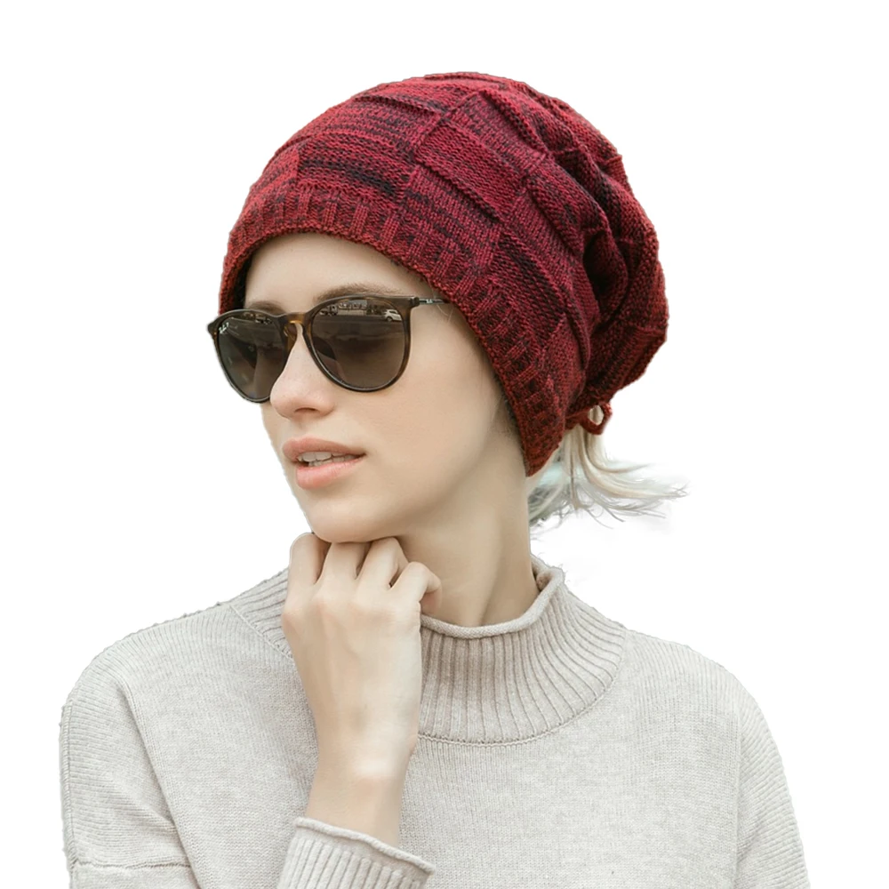 Женская и мужская шляпа и Кепка, Осень-зима, теплые вязаные шапки, Женские Мешковатые фетровые шляпы больших размеров, полосатая шапка, шапка в стиле хип-хоп