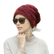 Женская и мужская шляпа и Кепка, Осень-зима, теплые вязаные шапки, Женские Мешковатые фетровые шляпы больших размеров, полосатая шапка, шапка в стиле хип-хоп