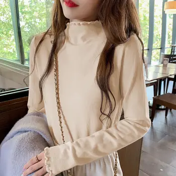 

Turtleneck Spring Autumn Warm Casual Solid Color T-Shirts Women T Shirt Tees Female Slim Bottoming Long Sleeve Shirt Tops G1161