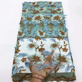 

New High Quality Gold Line Lace Fabric Fashion Organza Lace Fabric 2019 African Lace Fabrics with 3 d flowers for Party Dress