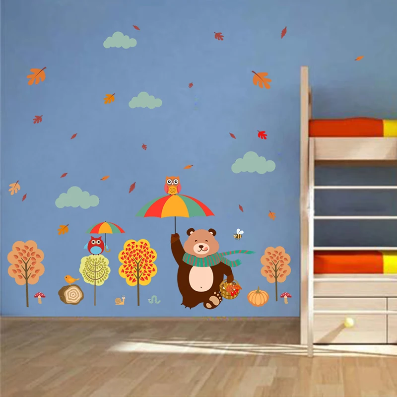 Lovely Bear Owlets Tree Wall Stickers Kids Bedroom Home Decorations Cartoon PVC Decals DIY Safari Owls Mural Art Childrens Gifts