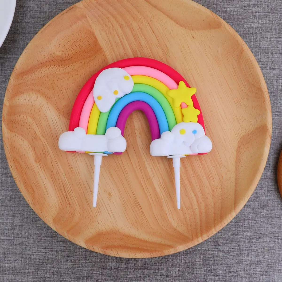 2pcs Colorful Cake Topper Soft Pottery Rainbow Cupcake Toppers Dessert Toppers Food Fruit Picks Wedding Birthday Party Favors