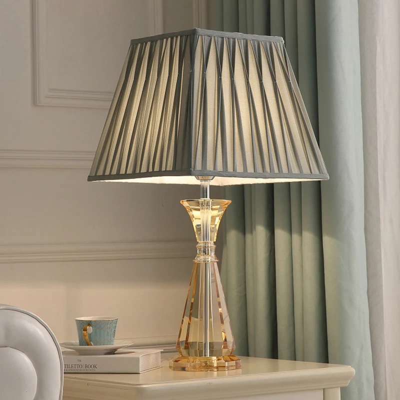 

Luxurious Cone Shape Crystal Lamp Led Table Lamp Bedroom Bedside Light Creative Square Lampshade Table Light Bedside Desk Light